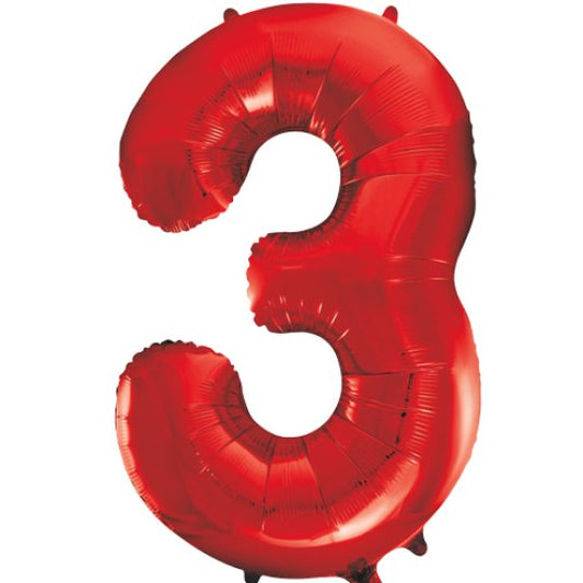 34IN RED NUMBER 3 BALLOON