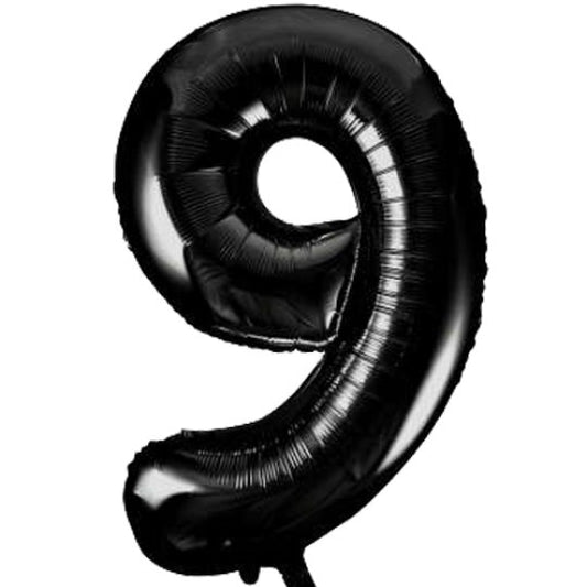 34IN BLACK NUMBER 9 BALLOON INFLATED