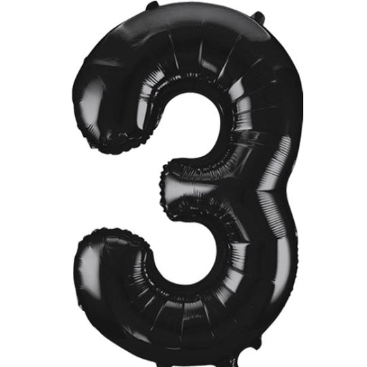 34IN BLACK NUMBER 3 BALLOON INFLATED